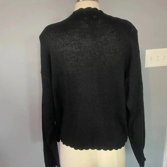 NWT Vintage 90s Black Dark Academia Floral Embroidered Knit Cardigan - Picture 4 of 14